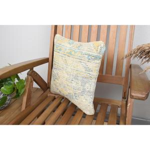 Oreiller Patchwork Kantha en laine jaune 14x14 pouces coussin de boule tissé en tissu brodé Vintage moderne pour usage décoratif à la maison - Product Image 3