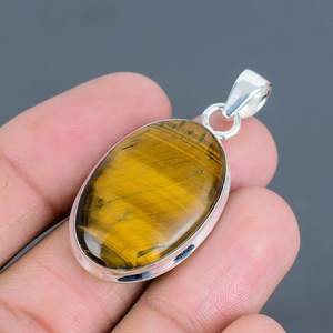 Pendentif en argent sterling 925 avec pierres précieuses en œil de tigre coupe ovale classique pour les fêtes pendentifs fins et breloques - Product Image 3