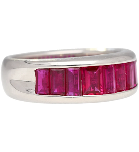 Solid 925 Sterling Silver Plated 1 Row Baguette Cut Ruby Natural Moissanite Diamond Band <b>Ring</b> Half Bezel October Birthstone <b>Ring</b> - Product Image 3