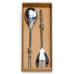 Servidor de ensalada de plata de acero inoxidable decorativo Estilo de paja larga Vajilla hecha a mano de latón Servidores de ensalada ecológicos - Product Image 6