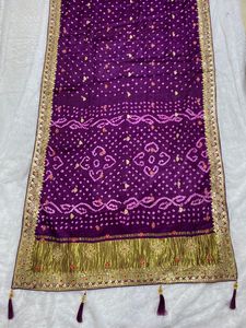 Sari Étnico de Seda Gaji con Bordado de Lentejuelas de 3mm, Diseño Sólido, Elástico y Ecológico - Product Image 5