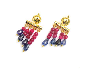 Conjunto de pendientes de calcedonia y amatista rosa, joyería chapada en oro con forma de piedra preciosa, regalo hecho a mano - Product Image 4