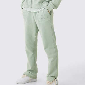 100% Cotton Casual <b>Zip</b>-Up Streetwear Sweat Suits Solid Color Patch Flared Acid Wash Tracksuits Sets Winter Breathable - Product Image 4