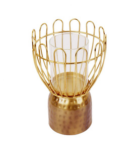 Bougeoir de luxe en métal doré avec verre pour décor sophistiqué Bougeoir géométrique noir pour un style de maison unique - Product Image 2