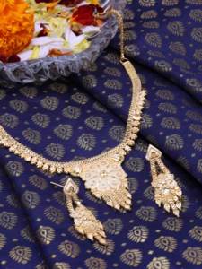 Festival tradicional joyería de moda india Latón chapado en oro de imitación con cadena de eslabones collares cortos tipo religioso ortodoxo - Product Image 2