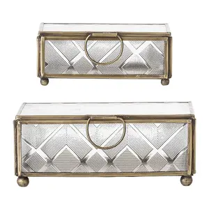 Juego de joyero con forma de rectángulo moderno, acabado de recubrimiento en polvo marrón de metal y vidrio ligero de 2 para collares de Material de PC - Product Image 1