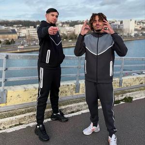 OEM <b>Men</b> Jogger Sets Two Piece Set Patchwork Zip up Puff <b>Track</b> Nylon <b>Jacket</b> and <b>Track</b> Pants Custom Nylon Tracksuit <b>Men</b> - Product Image 1