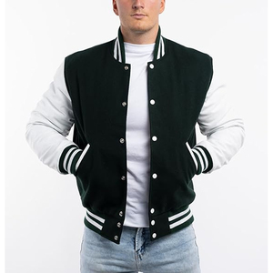 แจ็คเก็ตวิทยาลัยสั่งทำพิเศษ แจ็คเก็ตเบสบอลแบบ Letterman ปกตั้ง หนังแท้ แขนเสื้อตัดสี สำหรับฤดูใบไม้ผลิ - Product Image 2
