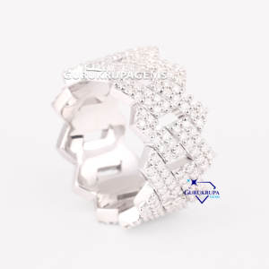 แหวนเพชรคิวบาแบบสองแถวสไตล์ฮิปฮอปสีทอง14K สำหรับปลูกในห้องแล็บ - Product Image 4