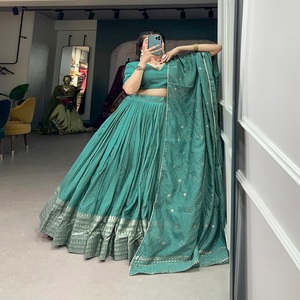 Latest Designer Pure Chanderi Silk Faux <b>Fur</b> Embroidery Work Party Festival Lehenga Choli by FabZone - Product Image 2
