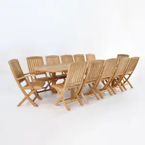 柚木餐具扩展桌和12 W/扶手椅，户外用高木，餐厅家具