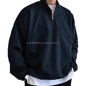 Sudadera con cremallera de un cuarto para hombre, sudadera informal de manga larga con cuello simulado de lana, jersey de otoño para exteriores, sudaderas - Product Image 6