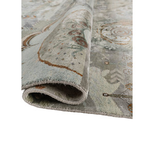 Tapis Manchaha noué à la main en laine et soie de bambou, motif patchwork bleu, pour grande surface, rectangulaire, pour couloir, fait main, grande surface, pour salon - Product Image 2