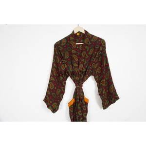 Women's Elegant Vintage Floral Printed Silk Satin V-Neck Drawstring Long Sleeve <b>Kimono</b> Bathrobe High Quality Soft Patchwork - Product Image 3