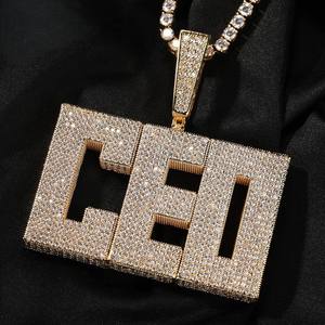 Iced Out VVS Moissanite <b>Letter</b> <b>Gold</b> Plated Round Cut Diamond Pendant Cute Style Jewelry Men's 925 Sterling Silver - Product Image 5