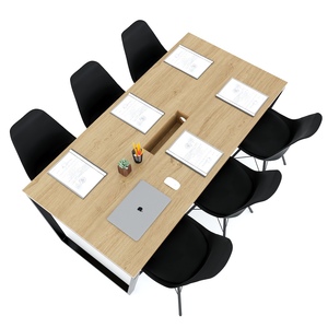 Ministral Design 180x90cm Meeting <b>Table</b> with Iron Trapeze Legs Melamine-Coated Plywood for Hotels and <b>Offices</b> HBTC042 - Product Image 2