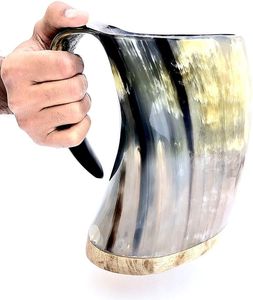 MEDIEVAL VIKING DINING BOVINE HORN BEER Ale Tasse à boire Tasse avec support Tasses de camping naturelles pour l'occasion de Noël - Product Image 1