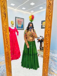 Faux Georgette brodée à volants avec veste, la plus tendance à la demande, Lehenga Choli de travail, fournisseur mondial - Product Image 5