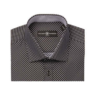 Camisa de Vestir para Hombre, Corte Entallado, Diseño de Diamantes, Tela Popelina, Color Negro, Talla Grande - Product Image 3
