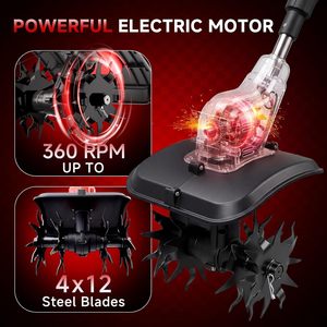 เครื่องพรวนดินไฟฟ้าไร้สาย 21V ขนาด 9 นิ้ว ใช้แบตเตอรี่ เครื่องพรวนดินขนาดเล็กสำหรับสวน 330 รอบต่อนาที พร้อมสวิตช์นิรภัยคู่ น้ำหนักเบา พกพาสะดวก - Product Image 3