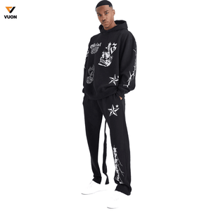 Haute qualité personnalisé 100% coton DTG impression survêtements Streetwear décontracté surdimensionné pull à capuche et pantalon de survêtement deux pièces ensemble - Product Image 1