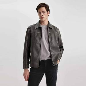 <b>Men's</b> High Quality Business Casual Winter Leather Jacket Customizable Logo <b>Long</b> Canvas <b>Coat</b> with Stand Collar Thickened Pile - Product Image 1
