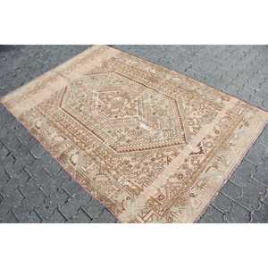 4.5x6.9 ft Turkish Area Rug, <b>Brown</b> Pink Vintage Moroccan <b>Wool</b> Rug - Product Image 2