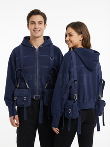 Sweats à capuche en molleton français de haute qualité personnalisés, 450 GSM, avec poches utilitaires et bretelles réglables, vêtements de rue tendance, sweats à capuche de voyage - Product Image 2