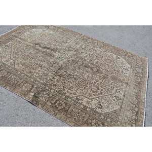 พรมขนสัตว์สีน้ำตาลเบจสไตล์วินเทจขนาด6.4x9.3ฟุตทรงสี่เหลี่ยมสำหรับทางเดินข้างเตียงสไตล์ตุรกีงานเย็บปะแฮนด์เมด - Product Image 2