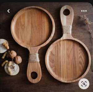 Plateau de service en bois rustique, plateau à fruits et légumes, décoration, plateaux en bois, assiettes à dessert, plats à nourriture, plateaux de service, lot de 3 - Product Image 3