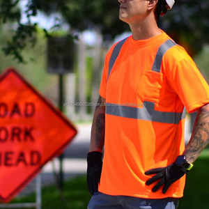 Camisetas de Trabajo de Seguridad Reflectantes 100% Algodón, Alta Visibilidad, Ropa de Construcción, Tejido de Punto - Product Image 2