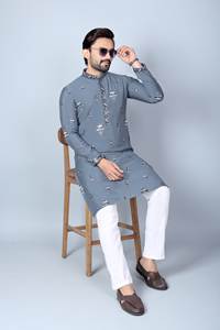 Ropa Festiva Tradicional: Kurta de Seda Chanderi para Hombre con Pijama de Algodón - Product Image 3