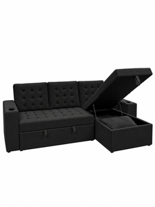Modern L Shaped <b>Sofa</b> Bed Multibed Black Upholstered Corner <b>Sleeper</b> Couch Tufted Fabric Living Room Furniture Villa Apartment - Product Image 1