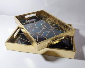 Lot de 2 plateaux de service en bois rectangulaire en MDF avec autocollant Plateau en bois de style moderne Meena pour restaurant - Product Image 3