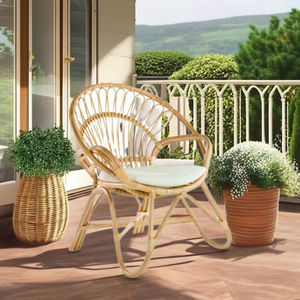 Belle chaise en rotin naturel de haute qualité au design minimaliste, confortable pour manger à l'intérieur/à l'extérieur, mobilier d'extérieur durable - Product Image 4