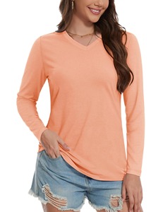 เสื้อลำลองแขนยาวคอวีแฟชั่นสำหรับผู้หญิงเสื้อยืดกลางแจ้งเนื้อนุ่มระบายอากาศได้ดีสวมใส่สบาย - Product Image 4