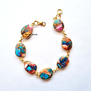 Pulsera de cadena de eslabones de Plata de Ley 925 personalizada de la mejor calidad Mezcla natural Oyster Copper Dahlia Turquoise Gift Diamond Pearl - Product Image 1