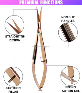 Tijeras de manicura de acero inoxidable color oro rosa, con acción de resorte, extra afiladas, rectas, para cortar cutículas y recortar cejas - Product Image 5