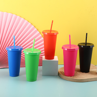 Logo personnalisé été nouveau mélange de couleurs 24oz tasses à froid fête coloré recyclable tasse avec paille et couvercle bouteille d'eau en plastique