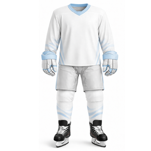Uniforme de Hockey sobre Hielo Azul Claro y Blanco Más Popular - Diseña Tu Propio Logotipo Ropa Deportiva Jersey de Entrenamiento con Patrón de Ondas Personalizado - Product Image 1