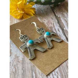 Boucles d'oreilles pendantes en turquoise Kingman et argent sterling, fabriquées par les Navajo, en forme de dessin animé - Product Image 2