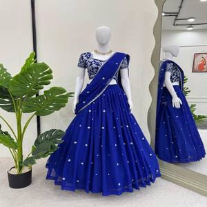 Lehenga Saree de Georgette Sintética con Estilo de Volantes, Listo para Usar, con Cancán y Trabajo de Lentejuelas, Incluye Choli Sin Coser - Product Image 1