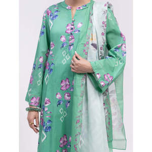 Ensemble 3 pièces vert non cousu pour femme, style Salwar Kameez pakistanais, tenue ethnique avec imprimé numérique pour l'été 2026 - Product Image 2