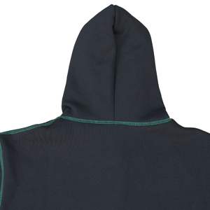 Chándal de punto de contraste con logotipo en relieve personalizado, forro polar negro con costuras verdes, Capucha forrada de satén, Sudadera con capucha y cremallera - Product Image 6