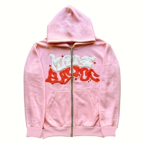 Custom Puff Print Unisex Full Zip up Hoodie Y2K Loose Fit Puffer Impreso Sudadera con capucha con bolsillo - Product Image 5