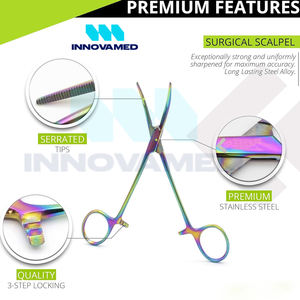 Nouvelle pince hémostatique multicolore avec manuel en acier à mâchoires dentelées avec support en ligne Instruments chirurgicaux à verrouillage droit - Product Image 2
