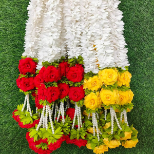 พวงมาลัยผ้าจัสมินพร้อมดอกกุหลาบและมุกสำหรับแขวนที่ประตูสำหรับงานแต่งงานตกแต่งดอกไม้สังเคราะห์ฉากหลัง - Product Image 1