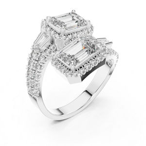 Bague en or jaune 14 carats avec émeraude et diamant rond et cultivé en laboratoire pour femmes |   Nouveau diamant cultivé - Product Image 6