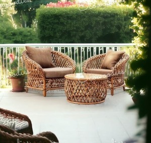 Nouveau Style Creative Rotin Osier Patio Canne Rotin Fauteuil Ensemble de 2 Avec Table pour Salon Balcon Étude Intérieur/Extérieur - Product Image 6