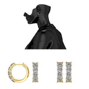 ต่างหูสตั๊ดเพชร2.9กะรัต10K สีทอง VS1ตัดแบบเจ้าหญิงสีเหลืองทองมีความคมชัดสูงได้รับการรับรองจากห้องปฏิบัติการ - Product Image 2